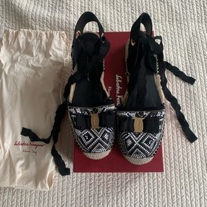 Ferragamo beaded flat espadrille sandals